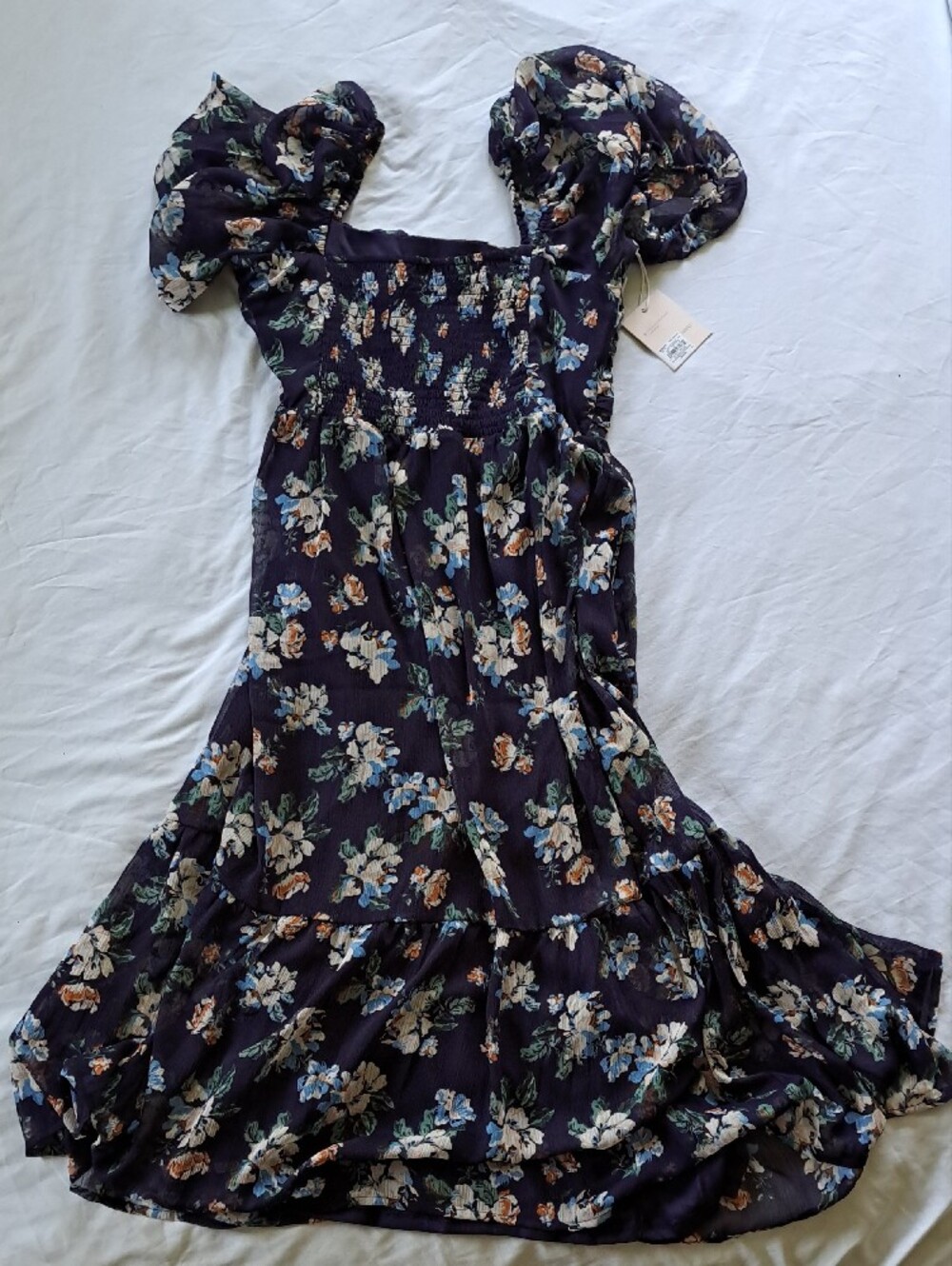 NWT LC Lauren Conrad Navy Floral Romantic Puff-Sleeve Midi Dress Garden Party M - Picture 8 of 16